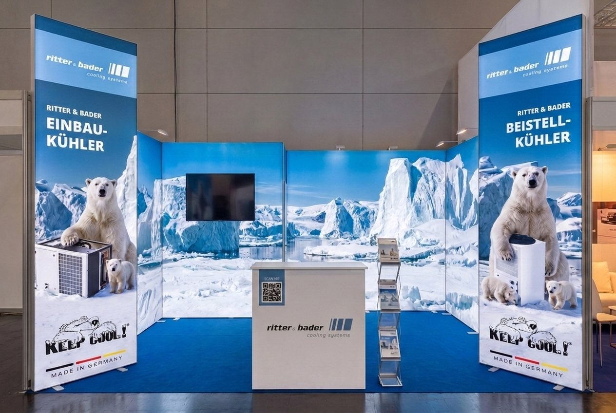 Aktueller Messestand von ritter & bader mit durchgängiger Eiswelt