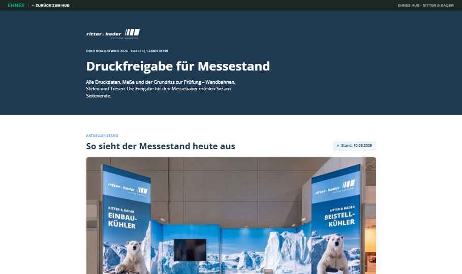 Screenshot der Druckfreigabe für den Messestand