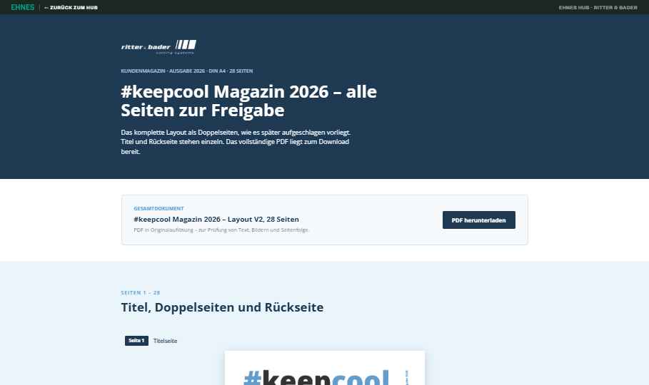 Screenshot der Magazin-Freigabeseite
