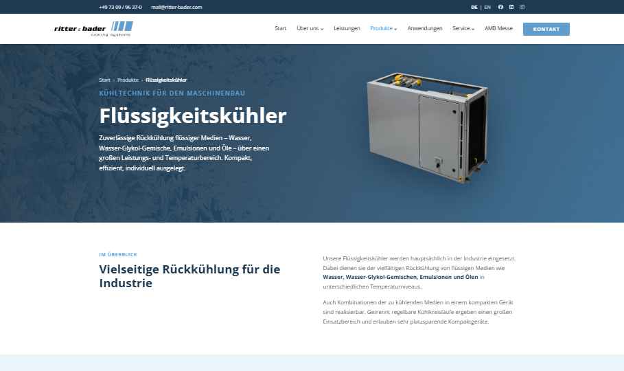 Screenshot der Produktseite Flüssigkeitskühler